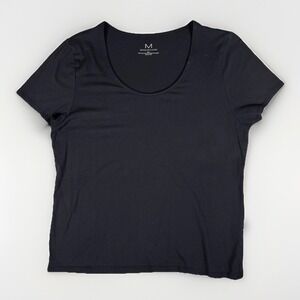 Magaschoni T Shirt Women Large Black Modal Stretch Scoop Neck Cap Sleeve Cropped